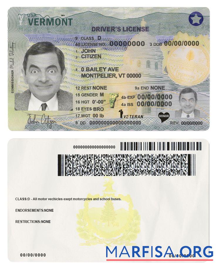 Downloadable USA Vermont driving license (2019 – present) download for verification